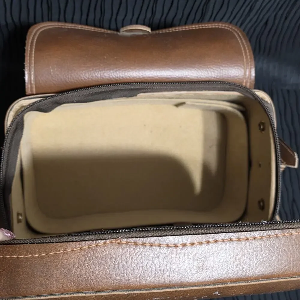 Vintage Brown Faux Leather Camera Bag Shoulder Case Travel Storage Carrying Case